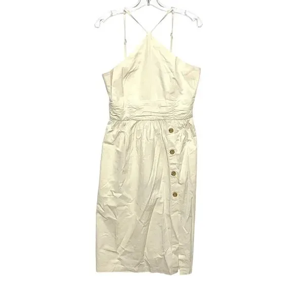 Banana Republic Cream Halter Midi Button Sheath Dress 2 Summer Coastal Boho Chic - Picture 1 of 9